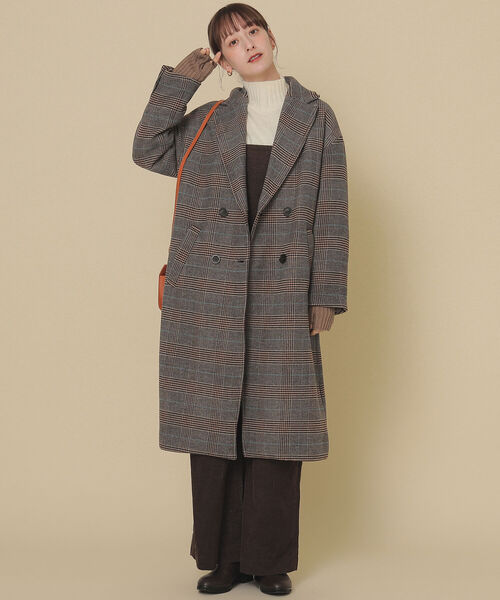 Ray BEAMS(レイビームス)の「Ray BEAMS / チェック ダブル チェスター コート(チェスターコート・レディース・ダークブラウン/グレー・1/0)」の3枚目の写真