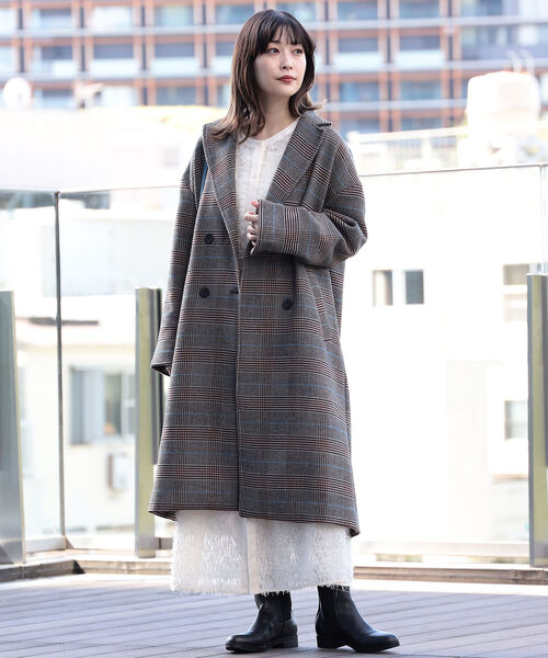 Ray BEAMS(レイビームス)の「Ray BEAMS / チェック ダブル チェスター コート(チェスターコート・レディース・ダークブラウン/グレー・1/0)」の5枚目の写真