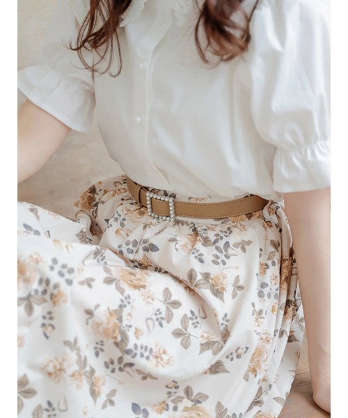 Areeam（アリーム）の「パールスクエアバックルベルト（ベルト・レディース・ベージュ/ブラウン・FREE）」の2枚目の写真