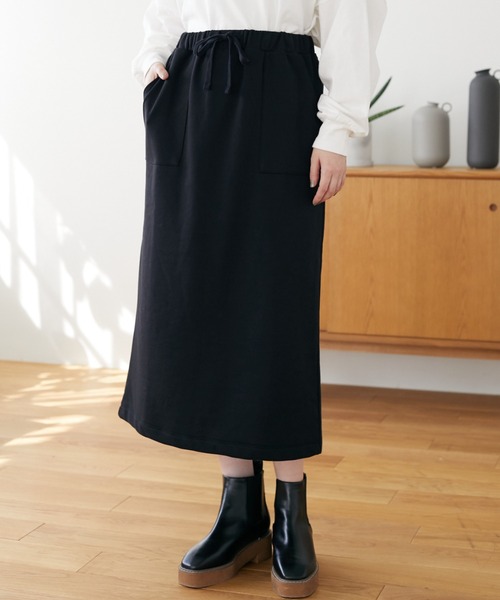 Green　Parks（グリーンパークス）の「裏毛タイトスカート＊（スカート・レディース・ブラック/ベージュ/ブラウン・FREE）」の2枚目の写真