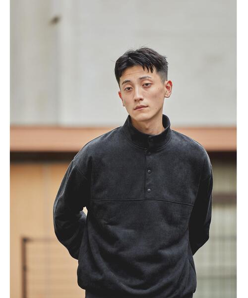 green label relaxing(グリーンレーベルリラクシング)の「<green label relaxing>スエードライク ボタンハイネック 長袖 スウェット(スウェット・メンズ・ダークグレー/ブラウン/ロイヤルブルー・S/M/L)」の4枚目の写真