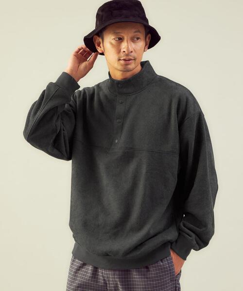 green label relaxing(グリーンレーベルリラクシング)の「<green label relaxing>スエードライク ボタンハイネック 長袖 スウェット(スウェット・メンズ・ダークグレー/ブラウン/ロイヤルブルー・S/M/L)」の6枚目の写真