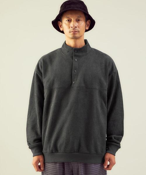 green label relaxing(グリーンレーベルリラクシング)の「<green label relaxing>スエードライク ボタンハイネック 長袖 スウェット(スウェット・メンズ・ダークグレー/ブラウン/ロイヤルブルー・S/M/L)」の7枚目の写真