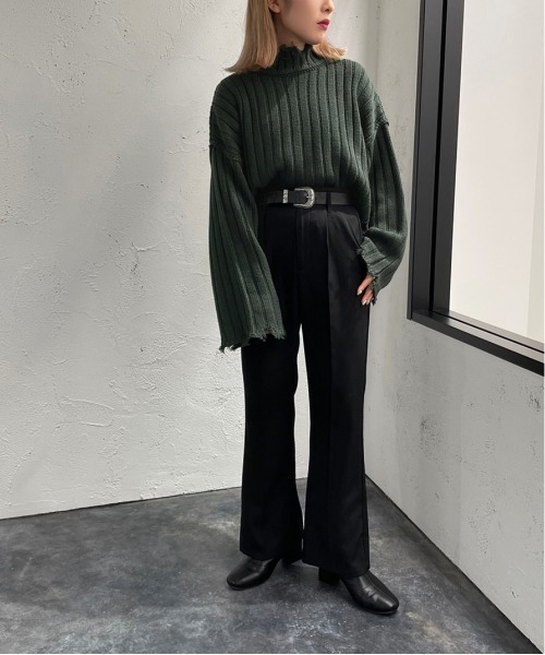 apres jour mignon（アプレジュールミニョン）の「モックネックダメージニット【ZOZOTOWN限定アイテム】（ニット/セーター・レディース・ブラック/ダークグリーン/アイボリー/ダークブルー・X-LARGE/フリー）」の20枚目の写真