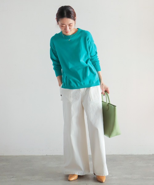 NOMBRE IMPAIR(ノンブルアンペール)の「強撚コットン ワイドニット(ニット/セーター・レディース・サックスブルー/ライトグリーン/グリーン/ブルー/オレンジ・FREE)」の7枚目の写真