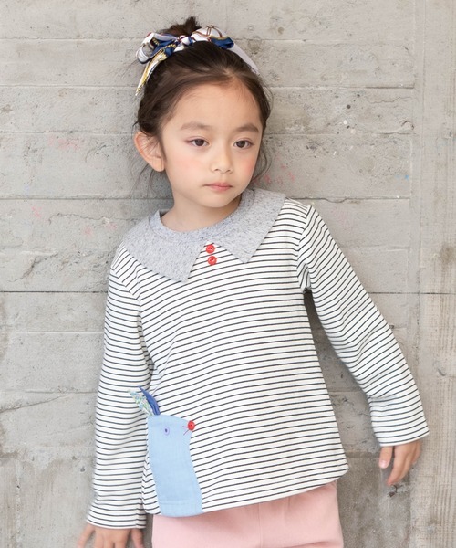 RAGMART（ラグマート）の「ボーダーAライントレーナー（Tシャツ/カットソー・キッズ・オフホワイト/ネイビー/ピンク・110cm/120cm/100cm/130cm）」の2枚目の写真