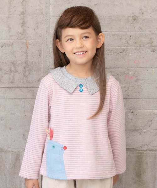 RAGMART（ラグマート）の「ボーダーAライントレーナー（Tシャツ/カットソー・キッズ・オフホワイト/ネイビー/ピンク・110cm/120cm/100cm/130cm）」の3枚目の写真