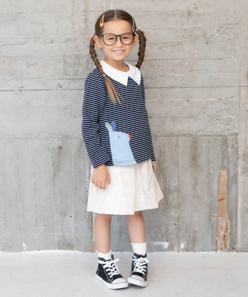 RAGMART（ラグマート）の「ボーダーAライントレーナー（Tシャツ/カットソー・キッズ・オフホワイト/ネイビー/ピンク・110cm/120cm/100cm/130cm）」の12枚目の写真