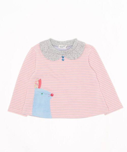 RAGMART（ラグマート）の「ボーダーAライントレーナー（Tシャツ/カットソー・キッズ・オフホワイト/ネイビー/ピンク・110cm/120cm/100cm/130cm）」の5枚目の写真