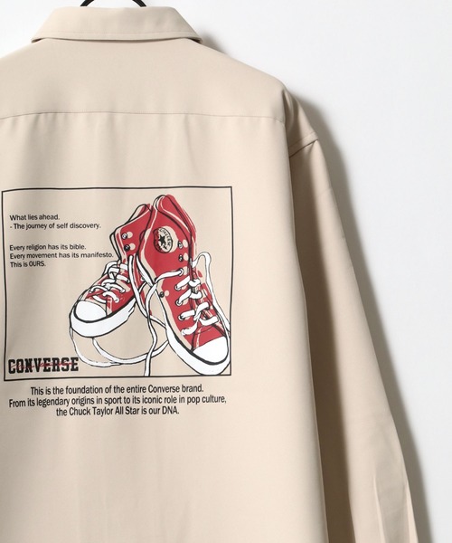 CONVERSE(コンバース)の「CONVERSE/コンバース ビッグシルエット バックプリント オールスター スニーカー トロミシャツ(シャツ/ブラウス・メンズ・ホワイト/ブラック/ベージュ/グレイッシュブルー・LL/M/L)」の3枚目の写真