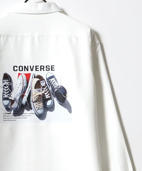 CONVERSE(コンバース)の「CONVERSE/コンバース ビッグシルエット バックプリント オールスター スニーカー トロミシャツ(シャツ/ブラウス・メンズ・ホワイト/ブラック/ベージュ/グレイッシュブルー・LL/M/L)」の1枚目の写真