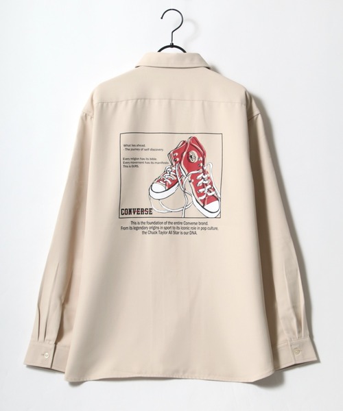 CONVERSE(コンバース)の「CONVERSE/コンバース ビッグシルエット バックプリント オールスター スニーカー トロミシャツ(シャツ/ブラウス・メンズ・ホワイト/ブラック/ベージュ/グレイッシュブルー・LL/M/L)」の15枚目の写真