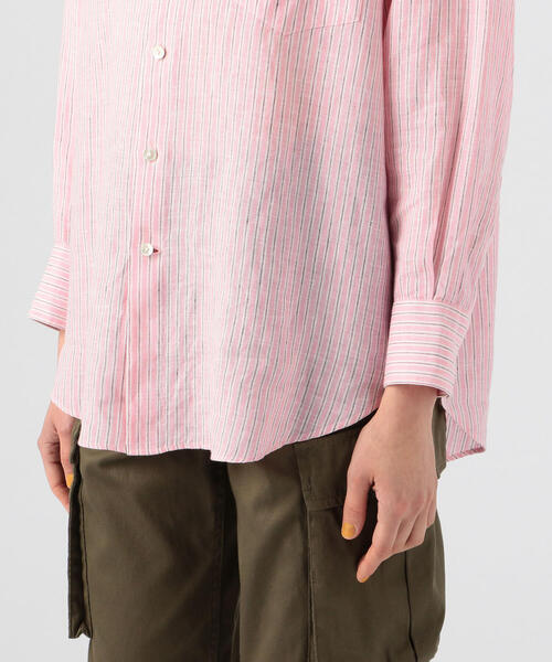 美品 22SS MACPHEE マカフィー トゥモローランド ベルギーリネン レギュラーカラーシャツ 12-01-22-01403 サイズ36 ピンク レディース 古着 中古 MACPHEE - 美品 22SS MACPHEE マカフィー トゥモローランド