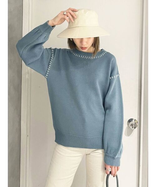 EMODA（エモダ）の「ステッチルーズニット（ニット/セーター・レディース・ホワイト/ブラック/ブルー・FREE）」の3枚目の写真