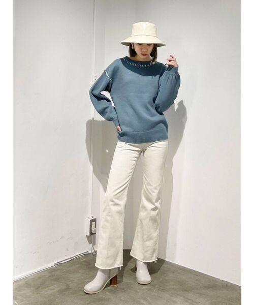 EMODA（エモダ）の「ステッチルーズニット（ニット/セーター・レディース・ホワイト/ブラック/ブルー・FREE）」の6枚目の写真