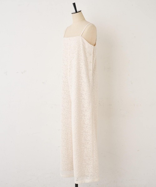 BEARDSLEY（ビアズリー）の「オーガニックコットン 日本製レース レースサロペット（サロペット/オーバーオール・レディース・アイボリー/ネイビー・FREE）」の6枚目の写真
