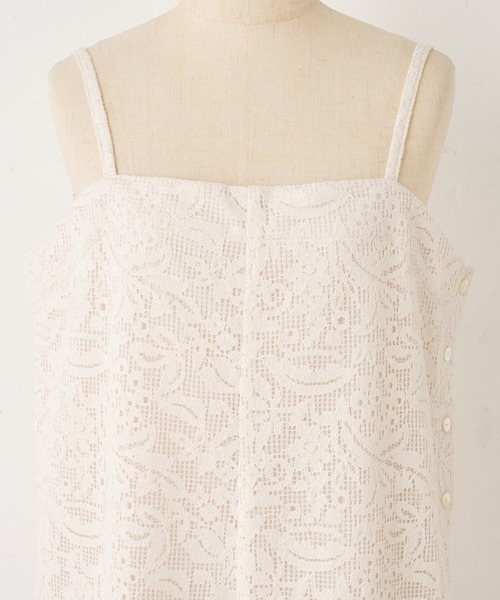 BEARDSLEY（ビアズリー）の「オーガニックコットン 日本製レース レースサロペット（サロペット/オーバーオール・レディース・アイボリー/ネイビー・FREE）」の7枚目の写真