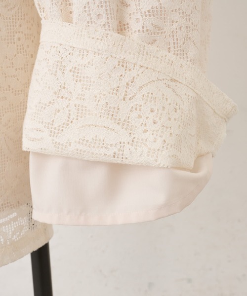 BEARDSLEY（ビアズリー）の「オーガニックコットン 日本製レース レースサロペット（サロペット/オーバーオール・レディース・アイボリー/ネイビー・FREE）」の10枚目の写真