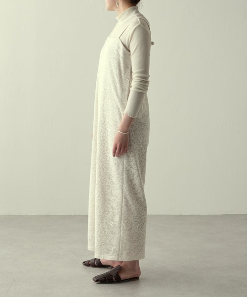 BEARDSLEY（ビアズリー）の「オーガニックコットン 日本製レース レースサロペット（サロペット/オーバーオール・レディース・アイボリー/ネイビー・FREE）」の14枚目の写真