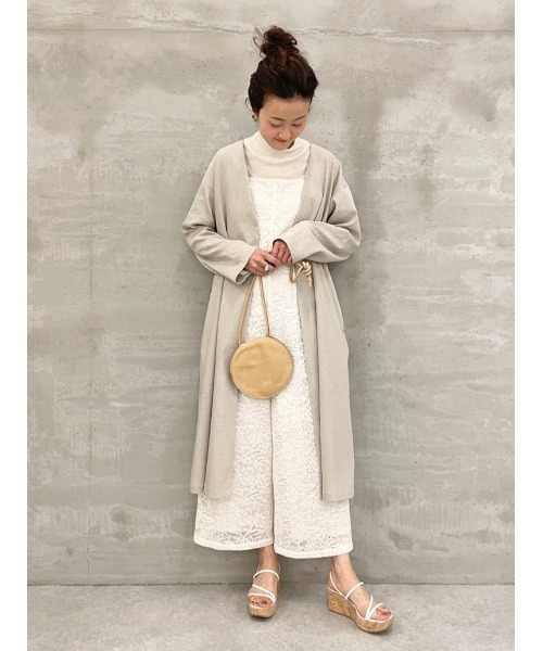 BEARDSLEY（ビアズリー）の「オーガニックコットン 日本製レース レースサロペット（サロペット/オーバーオール・レディース・アイボリー/ネイビー・FREE）」の18枚目の写真