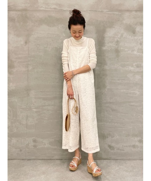 BEARDSLEY（ビアズリー）の「オーガニックコットン 日本製レース レースサロペット（サロペット/オーバーオール・レディース・アイボリー/ネイビー・FREE）」の19枚目の写真