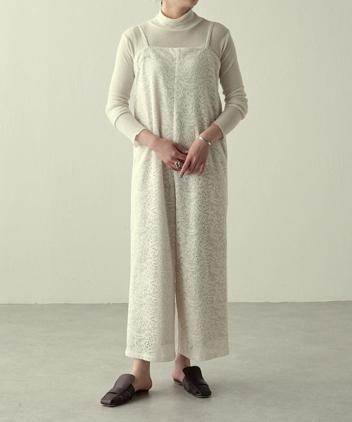 BEARDSLEY（ビアズリー）の「オーガニックコットン 日本製レース レースサロペット（サロペット/オーバーオール・レディース・アイボリー/ネイビー・FREE）」の21枚目の写真