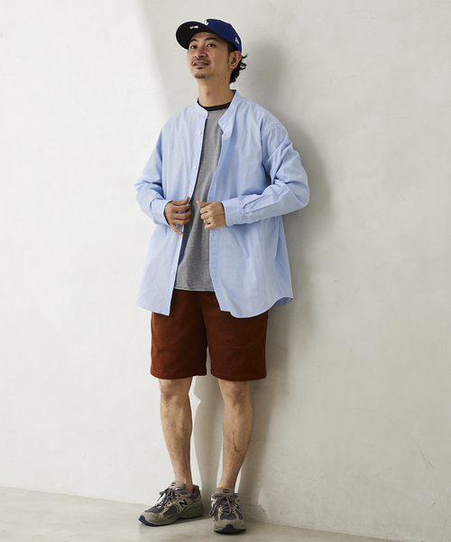 JOURNAL STANDARD relume(ジャーナルスタンダード レリューム)の「END ON END COTTON バンドカラーシャツ(シャツ/ブラウス・メンズ・ブラック/ベージュ/サックスブルー/グリーン・MEDIUM/LARGE)」の5枚目の写真