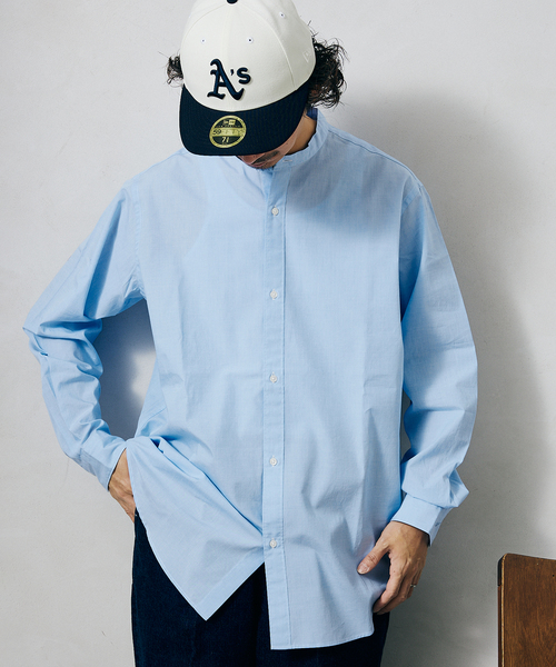 JOURNAL STANDARD relume(ジャーナルスタンダード レリューム)の「END ON END COTTON バンドカラーシャツ(シャツ/ブラウス・メンズ・ブラック/ベージュ/サックスブルー/グリーン・MEDIUM/LARGE)」の15枚目の写真