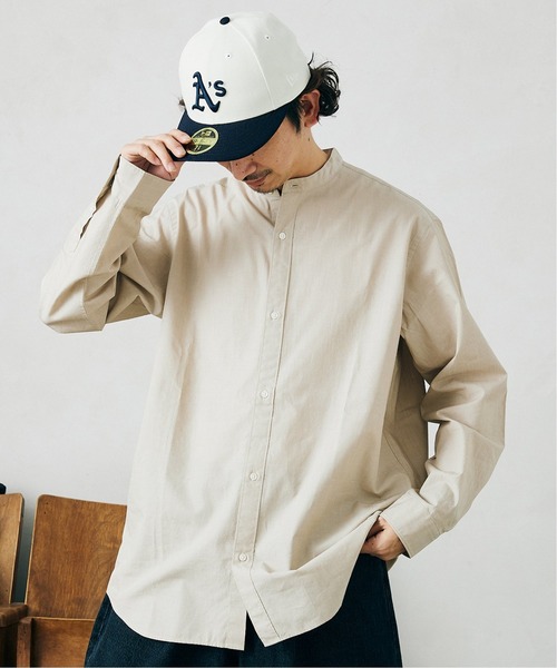JOURNAL STANDARD relume(ジャーナルスタンダード レリューム)の「END ON END COTTON バンドカラーシャツ(シャツ/ブラウス・メンズ・ブラック/ベージュ/サックスブルー/グリーン・MEDIUM/LARGE)」の2枚目の写真