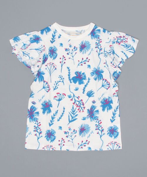 Wonder apartment(ワンダーアパートメント)の「天竺ボタニカルフリルTシャツ(Tシャツ/カットソー・キッズ・ホワイト・140cm/150cm/160cm)」の1枚目の写真