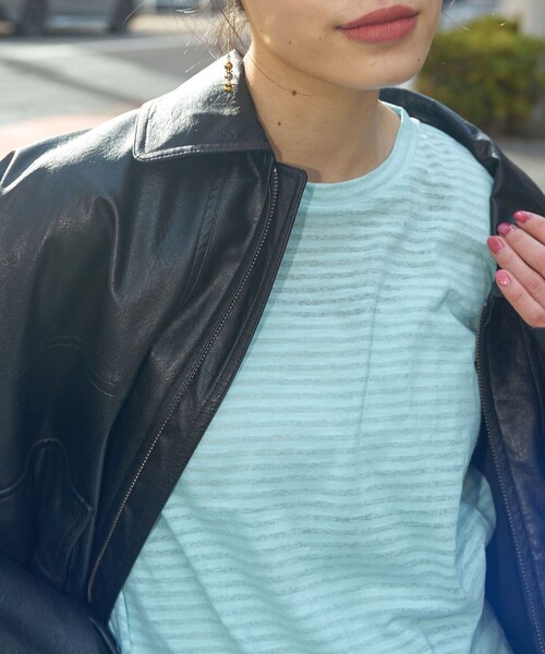 PUBLUX（パブリュクス）の「【PUBLUX/パブリュクス】 シアーボーダーロングスリーブTシャツ（Tシャツ/カットソー・レディース・ブラウン/サックスブルー/ピンク/ラベンダー・ﾌﾘ-）」の12枚目の写真