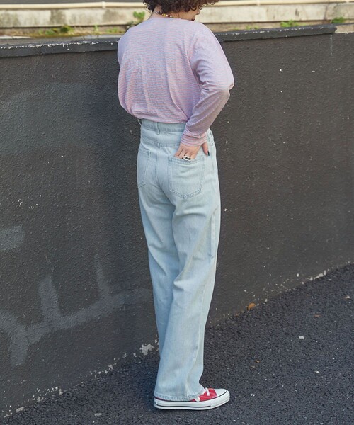 PUBLUX（パブリュクス）の「【PUBLUX/パブリュクス】 シアーボーダーロングスリーブTシャツ（Tシャツ/カットソー・レディース・ブラウン/サックスブルー/ピンク/ラベンダー・ﾌﾘ-）」の9枚目の写真