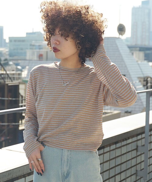 PUBLUX（パブリュクス）の「【PUBLUX/パブリュクス】 シアーボーダーロングスリーブTシャツ（Tシャツ/カットソー・レディース・ブラウン/サックスブルー/ピンク/ラベンダー・ﾌﾘ-）」の16枚目の写真