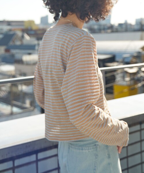 PUBLUX（パブリュクス）の「【PUBLUX/パブリュクス】 シアーボーダーロングスリーブTシャツ（Tシャツ/カットソー・レディース・ブラウン/サックスブルー/ピンク/ラベンダー・ﾌﾘ-）」の20枚目の写真