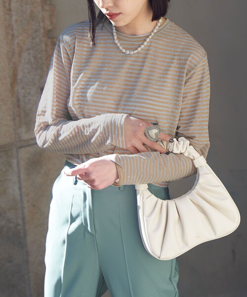 PUBLUX（パブリュクス）の「【PUBLUX/パブリュクス】 シアーボーダーロングスリーブTシャツ（Tシャツ/カットソー・レディース・ブラウン/サックスブルー/ピンク/ラベンダー・ﾌﾘ-）」の13枚目の写真