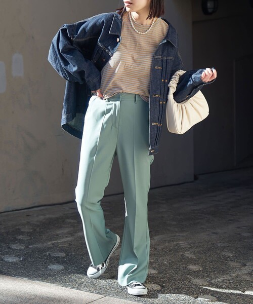 PUBLUX（パブリュクス）の「【PUBLUX/パブリュクス】 シアーボーダーロングスリーブTシャツ（Tシャツ/カットソー・レディース・ブラウン/サックスブルー/ピンク/ラベンダー・ﾌﾘ-）」の6枚目の写真