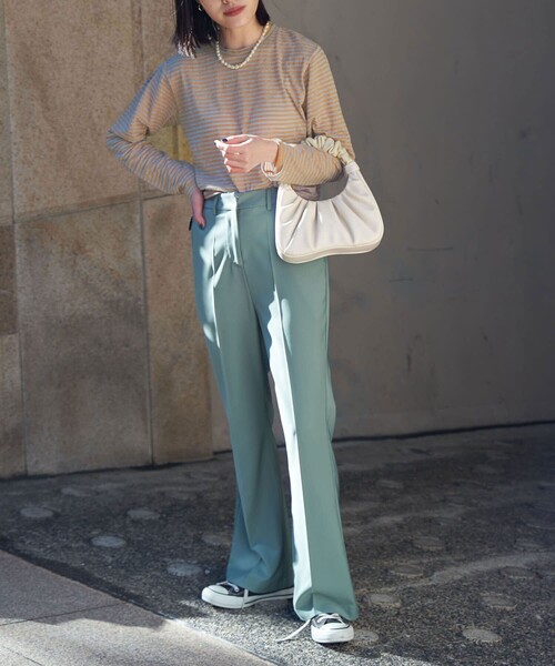 PUBLUX（パブリュクス）の「【PUBLUX/パブリュクス】 シアーボーダーロングスリーブTシャツ（Tシャツ/カットソー・レディース・ブラウン/サックスブルー/ピンク/ラベンダー・ﾌﾘ-）」の10枚目の写真