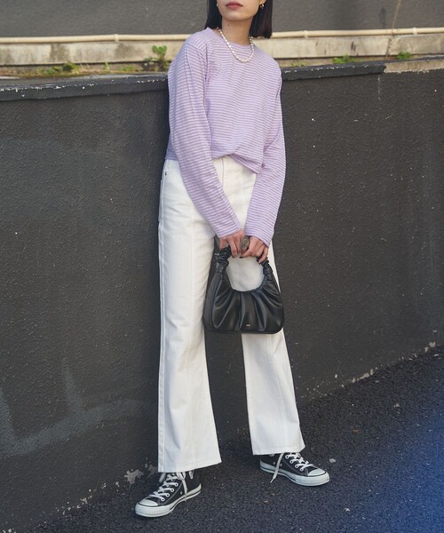 PUBLUX（パブリュクス）の「【PUBLUX/パブリュクス】 シアーボーダーロングスリーブTシャツ（Tシャツ/カットソー・レディース・ブラウン/サックスブルー/ピンク/ラベンダー・ﾌﾘ-）」の17枚目の写真