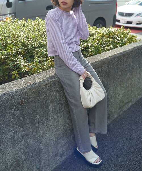 PUBLUX（パブリュクス）の「【PUBLUX/パブリュクス】 シアーボーダーロングスリーブTシャツ（Tシャツ/カットソー・レディース・ブラウン/サックスブルー/ピンク/ラベンダー・ﾌﾘ-）」の7枚目の写真