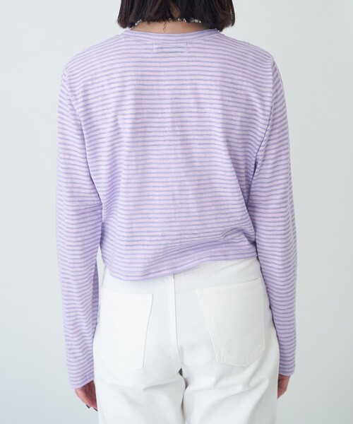 PUBLUX（パブリュクス）の「【PUBLUX/パブリュクス】 シアーボーダーロングスリーブTシャツ（Tシャツ/カットソー・レディース・ブラウン/サックスブルー/ピンク/ラベンダー・ﾌﾘ-）」の18枚目の写真