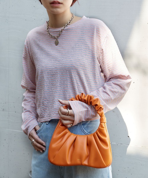 PUBLUX（パブリュクス）の「【PUBLUX/パブリュクス】 シアーボーダーロングスリーブTシャツ（Tシャツ/カットソー・レディース・ブラウン/サックスブルー/ピンク/ラベンダー・ﾌﾘ-）」の4枚目の写真