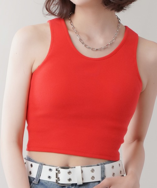 SPINNS（スピンズ）の「【一枚で着れるカップ付き】リブアメスリタンク（タンクトップ・レディース・ホワイト/ブラック/サックスブルー/グリーン/オートミール/ブラウン/ネイビー/オレンジ/レッド/ピンク/アイボリー/ピンク系その他/グリーン系その他/ブルー・ONESIZE/XS/M/S）」の13枚目の写真