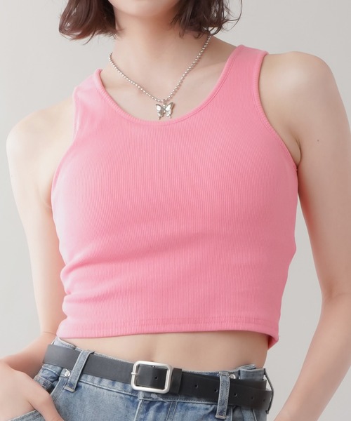 SPINNS（スピンズ）の「【一枚で着れるカップ付き】リブアメスリタンク（タンクトップ・レディース・ホワイト/ブラック/サックスブルー/グリーン/オートミール/ブラウン/ネイビー/オレンジ/レッド/ピンク/アイボリー/ピンク系その他/グリーン系その他/ブルー・ONESIZE/XS/M/S）」の11枚目の写真