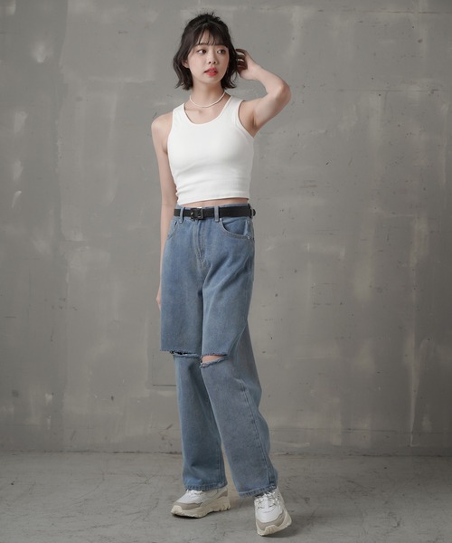 SPINNS（スピンズ）の「【一枚で着れるカップ付き】リブアメスリタンク（タンクトップ・レディース・ホワイト/ブラック/サックスブルー/グリーン/オートミール/ブラウン/ネイビー/オレンジ/レッド/ピンク/アイボリー/ピンク系その他/グリーン系その他/ブルー・ONESIZE/XS/M/S）」の19枚目の写真