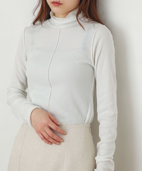 SENSE OF PLACE by URBAN RESEARCH（センスオブプレイスバイアーバンリサーチ）の「メローリブハイネックトップ（Tシャツ/カットソー・レディース・イエロー/ブラック/オフホワイト/ミント・ONE）」の2枚目の写真