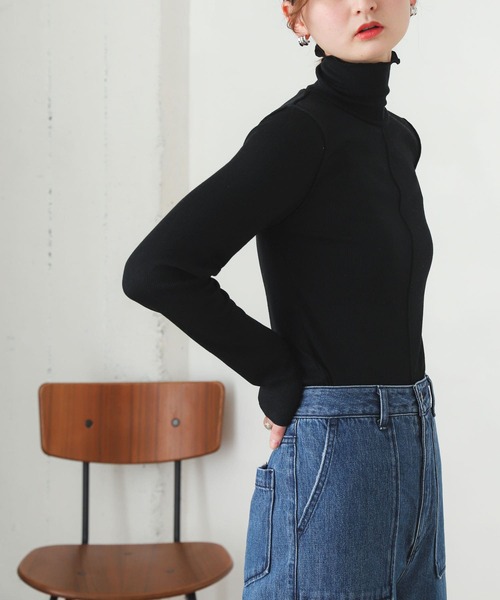 SENSE OF PLACE by URBAN RESEARCH（センスオブプレイスバイアーバンリサーチ）の「メローリブハイネックトップ（Tシャツ/カットソー・レディース・イエロー/ブラック/オフホワイト/ミント・ONE）」の3枚目の写真