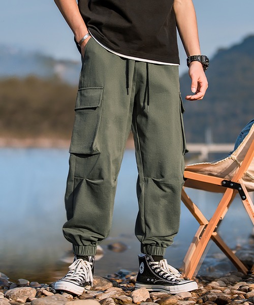 HOOK-アメカジサイドビッグポケット裾絞りカーゴパンツ