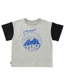 袖バイカラーイラスト半袖Tシャツ