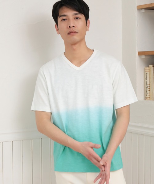 UNION STATION（ユニオンステーション）の「20/-スラブ天竺段染めＴシャツ（Tシャツ/カットソー・メンズ・グリーン/ブルー・M/L/LL）」の2枚目の写真