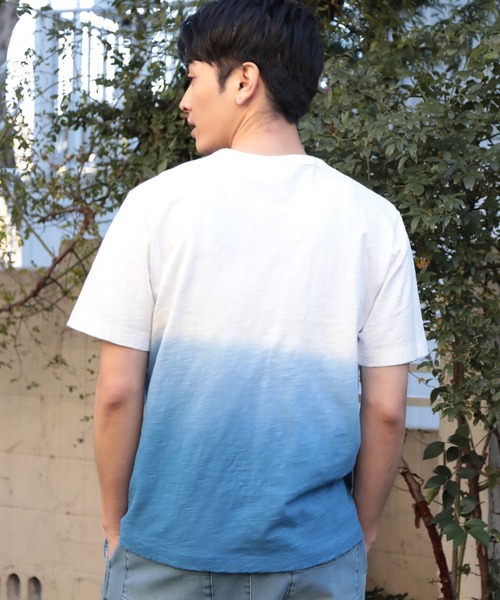 UNION STATION（ユニオンステーション）の「20/-スラブ天竺段染めＴシャツ（Tシャツ/カットソー・メンズ・グリーン/ブルー・M/L/LL）」の3枚目の写真